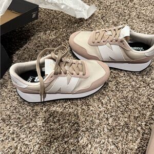 New Balance Beige and White Sneakers